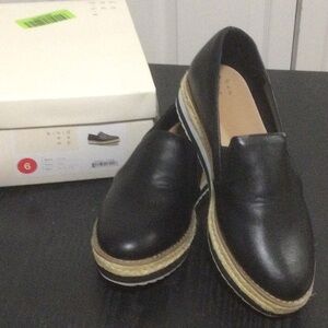 Black Leather Slip-On Espadrilles